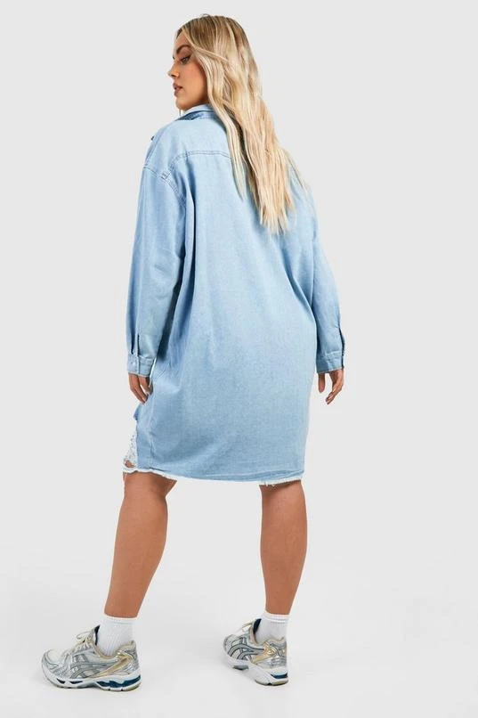BOOHOO Plus Distressed Denim Shirt Dress 2 BOOHOO Plus Distressed Denim Shirt Dress - Image 2