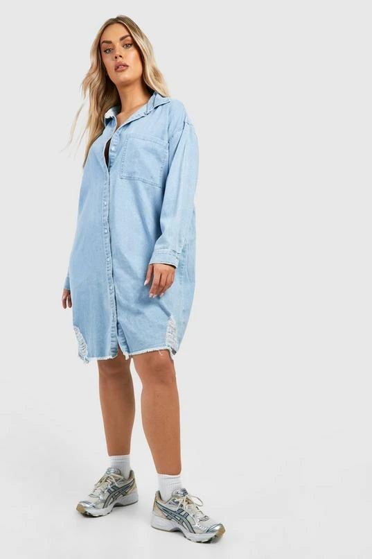 BOOHOO Plus Distressed Denim Shirt Dress 3 BOOHOO Plus Distressed Denim Shirt Dress - Image 3