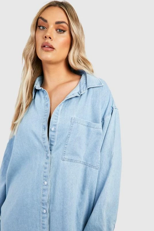 BOOHOO Plus Distressed Denim Shirt Dress 4 BOOHOO Plus Distressed Denim Shirt Dress - Image 4
