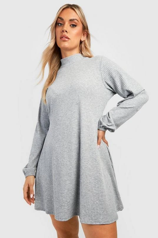 BOOHOO Plus Soft Rib High Neck Swing Dress 1 BOOHOO Plus Soft Rib High Neck Swing Dress