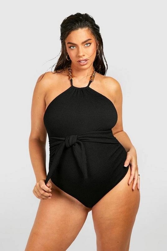 BOOHOO Maternity Crinkle Chain Detail Tie Front Swimsuit 3 BOOHOO Maternity Crinkle Chain Detail Tie Front Swimsuit - Image 3