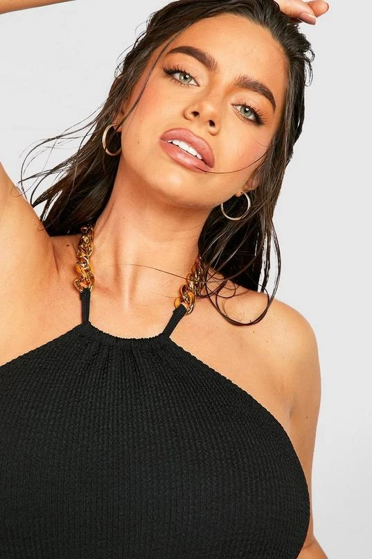 BOOHOO Maternity Crinkle Chain Detail Tie Front Swimsuit 4 BOOHOO Maternity Crinkle Chain Detail Tie Front Swimsuit - Image 4