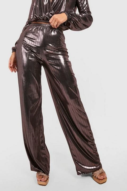 BOOHOO Metallic Wide Leg Pants 4 BOOHOO Metallic Wide Leg Pants - Image 4