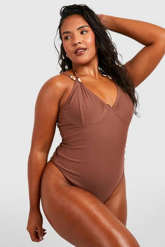 BOOHOO Plus Wooden Bead Strap Detail Underwired Swimsuit 3 BOOHOO Plus Wooden Bead Strap Detail Underwired Swimsuit - Image 3