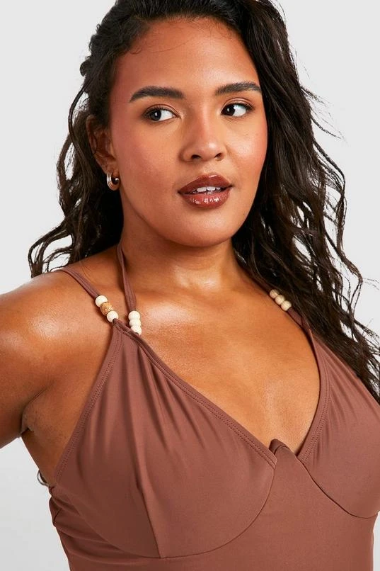 BOOHOO Plus Wooden Bead Strap Detail Underwired Swimsuit 4 BOOHOO Plus Wooden Bead Strap Detail Underwired Swimsuit - Image 4