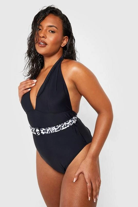BOOHOO Plus Contrast Leopard Tummy Control Swimsuit 1 BOOHOO Plus Contrast Leopard Tummy Control Swimsuit