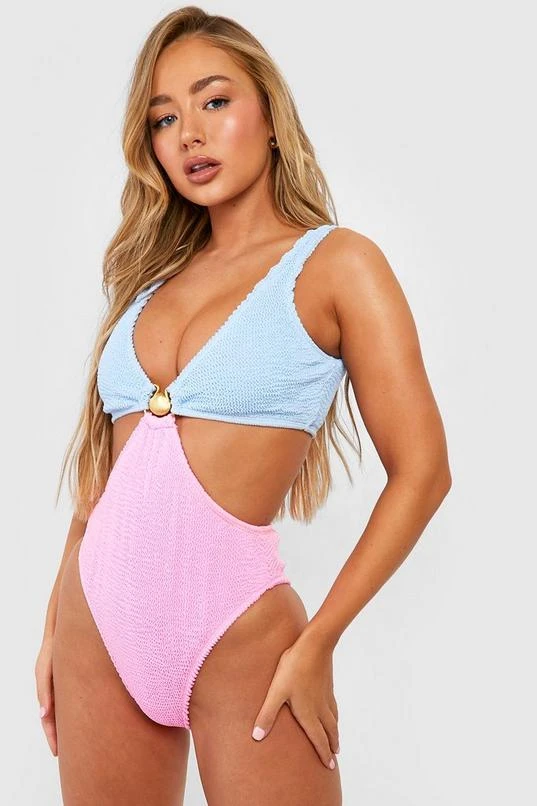 BOOHOO Shell Color Block Crinkle Cut Out Swimsuit 3 BOOHOO Shell Color Block Crinkle Cut Out Swimsuit - Image 3