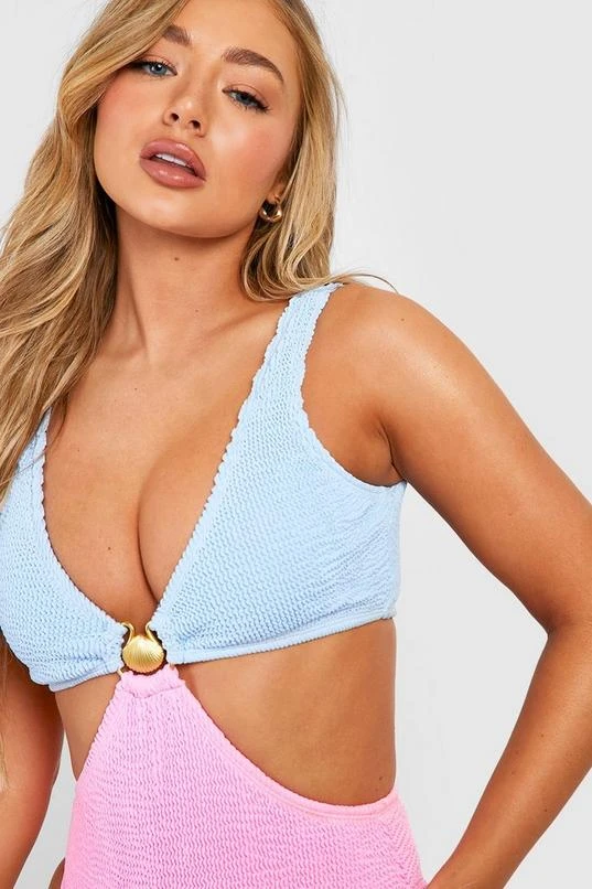 BOOHOO Shell Color Block Crinkle Cut Out Swimsuit 4 BOOHOO Shell Color Block Crinkle Cut Out Swimsuit - Image 4