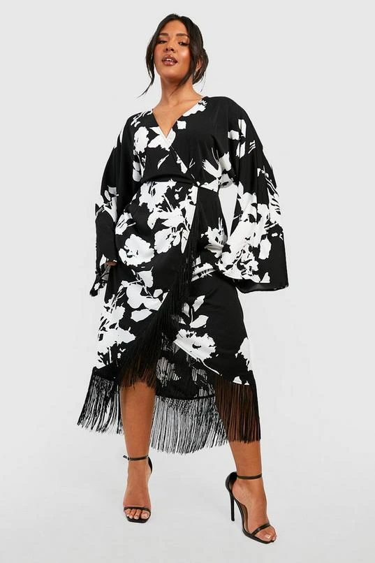 BOOHOO Plus Tassel Hem Wrap Dress 1 BOOHOO Plus Tassel Hem Wrap Dress