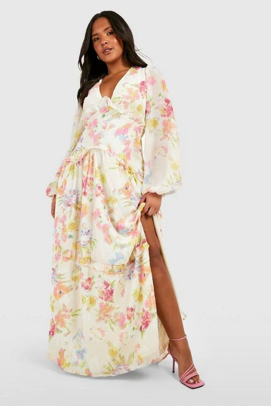 BOOHOO Plus Floral Waist Detail Maxidress 1 BOOHOO Plus Floral Waist Detail Maxidress