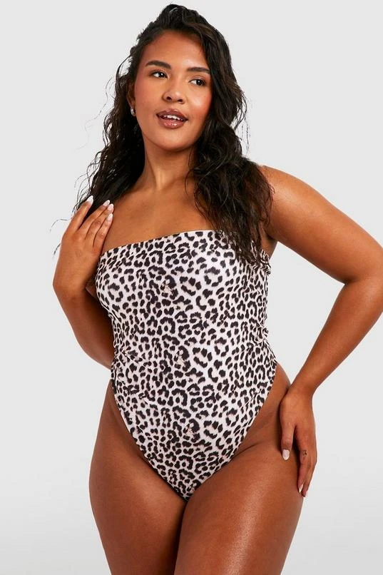 BOOHOO Plus Printed Reversible Bandeau Swimsuit 1 BOOHOO Plus Printed Reversible Bandeau Swimsuit