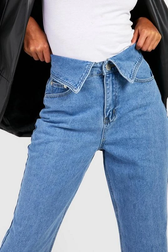 BOOHOO Folded Waist Straight Fit Jeans 4 BOOHOO Folded Waist Straight Fit Jeans - Image 4