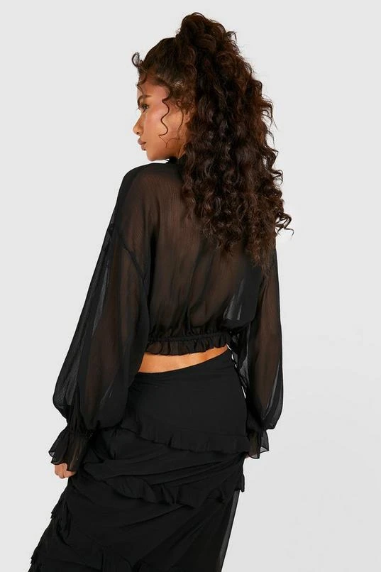 BOOHOO Chiffon Ruffle Tie Detail Frill Hem Blouse Top 2 BOOHOO Chiffon Ruffle Tie Detail Frill Hem Blouse Top - Image 2