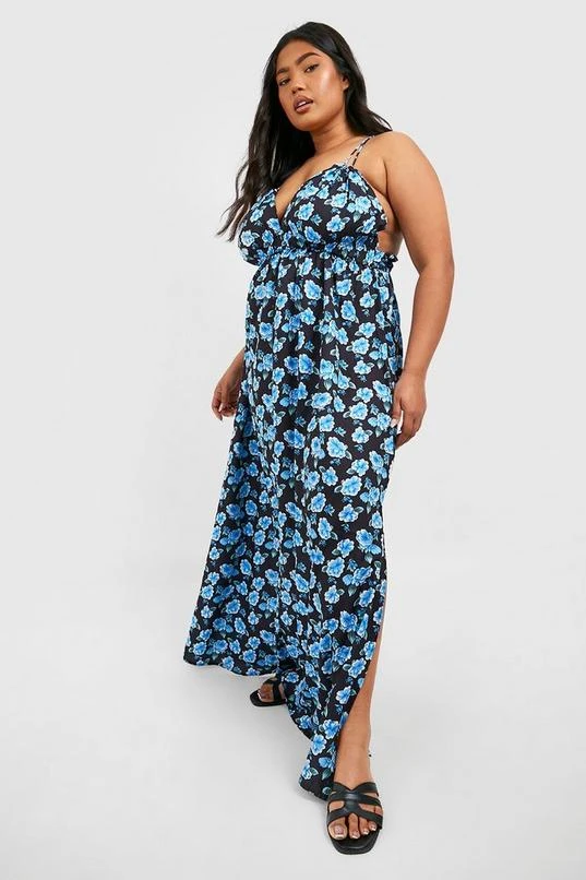 BOOHOO Plus Floral Strappy Plunge Maxi Dress 3 BOOHOO Plus Floral Strappy Plunge Maxi Dress - Image 3