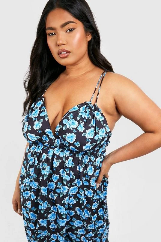 BOOHOO Plus Floral Strappy Plunge Maxi Dress 4 BOOHOO Plus Floral Strappy Plunge Maxi Dress - Image 4
