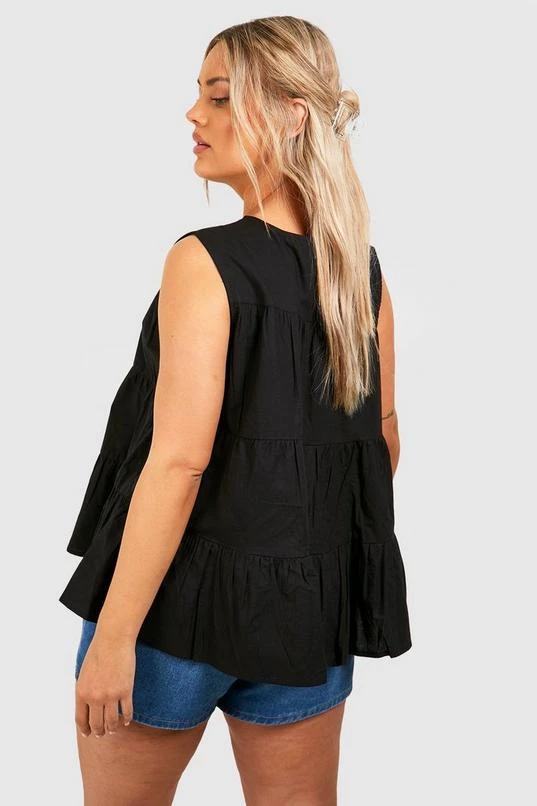 BOOHOO Black Plus Tiered Poplin Smock Top 2 BOOHOO Black Plus Tiered Poplin Smock Top - Image 2