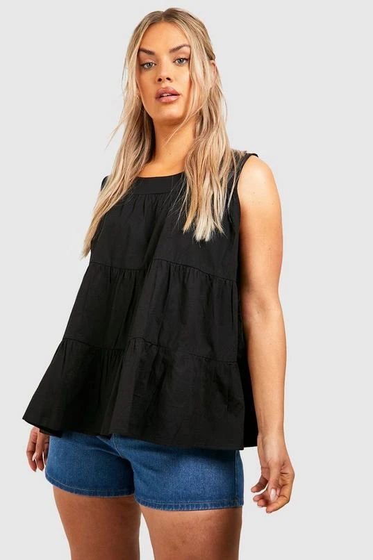BOOHOO Black Plus Tiered Poplin Smock Top 3 BOOHOO Black Plus Tiered Poplin Smock Top - Image 3