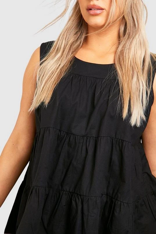 BOOHOO Black Plus Tiered Poplin Smock Top 4 BOOHOO Black Plus Tiered Poplin Smock Top - Image 4