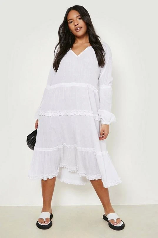 BOOHOO Plus Cheesecloth Tiered Smock Dress 1 BOOHOO Plus Cheesecloth Tiered Smock Dress