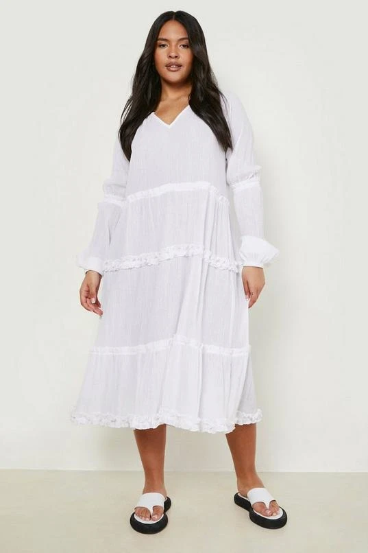 BOOHOO Plus Cheesecloth Tiered Smock Dress 3 BOOHOO Plus Cheesecloth Tiered Smock Dress - Image 3