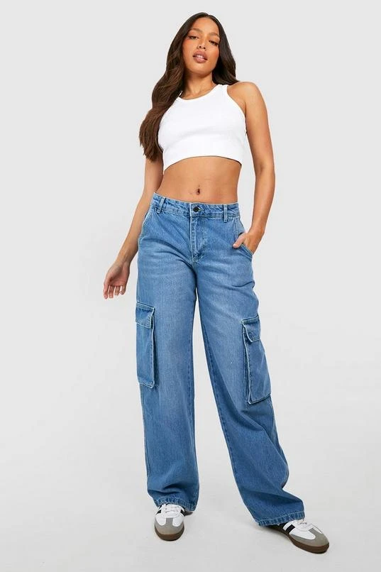 BOOHOO Tall Low Rise Cargo Wide Leg Jeans 1 BOOHOO Tall Low Rise Cargo Wide Leg Jeans