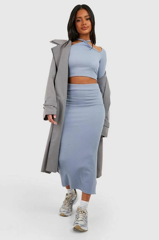 BOOHOO Ribbed Side Split Midi Skirt 1 BOOHOO Ribbed Side Split Midi Skirt