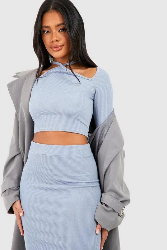 BOOHOO Ribbed Side Split Midi Skirt 3 BOOHOO Ribbed Side Split Midi Skirt - Image 3