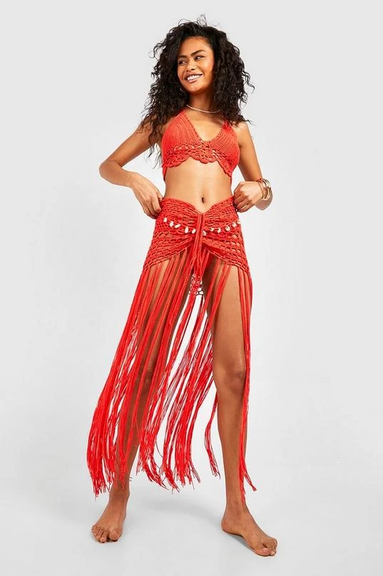 BOOHOO Premium Crochet Bralette And Beaded Tassel Maxi Skirt Set 1 BOOHOO Premium Crochet Bralette And Beaded Tassel Maxi Skirt Set