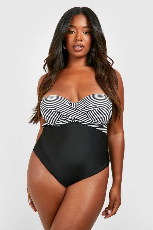 BOOHOO Plus Nautical Stripe Control Swimsuit 1 BOOHOO Plus Nautical Stripe Control Swimsuit
