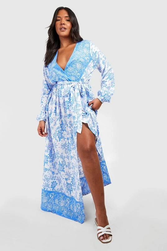 BOOHOO Plus Porcelain Wrap Tie Belt Maxi Dress 3 BOOHOO Plus Porcelain Wrap Tie Belt Maxi Dress - Image 3