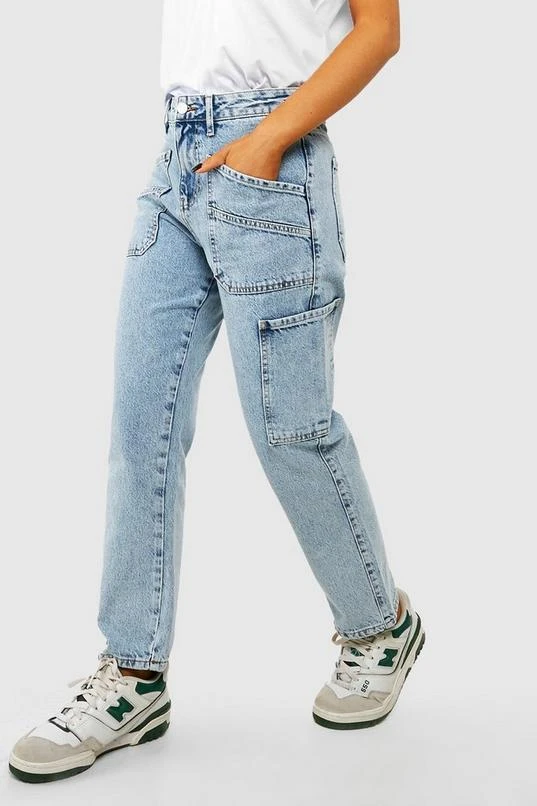 BOOHOO Petite Denim Light Wash Pocket Detail Cargo Jeans 3 BOOHOO Petite Denim Light Wash Pocket Detail Cargo Jeans - Image 3