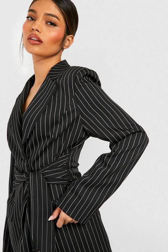 BOOHOO Pinstripe Tie Waist Fitted Tailored Blazer 4 BOOHOO Pinstripe Tie Waist Fitted Tailored Blazer - Image 4