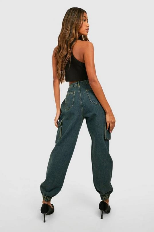 BOOHOO Acid Wash High Waisted Denim Cargo Joggers 2 BOOHOO Acid Wash High Waisted Denim Cargo Joggers - Image 2