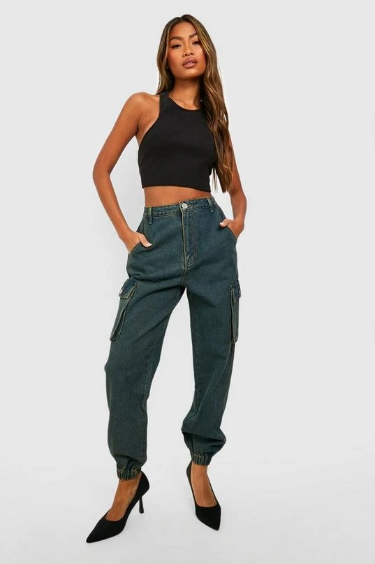 BOOHOO Acid Wash High Waisted Denim Cargo Joggers 3 BOOHOO Acid Wash High Waisted Denim Cargo Joggers - Image 3