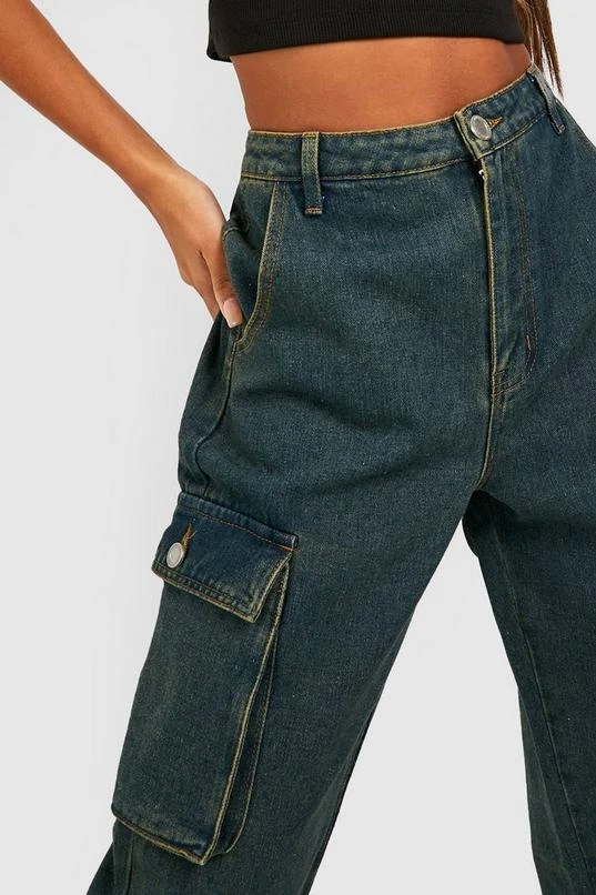 BOOHOO Acid Wash High Waisted Denim Cargo Joggers 4 BOOHOO Acid Wash High Waisted Denim Cargo Joggers - Image 4
