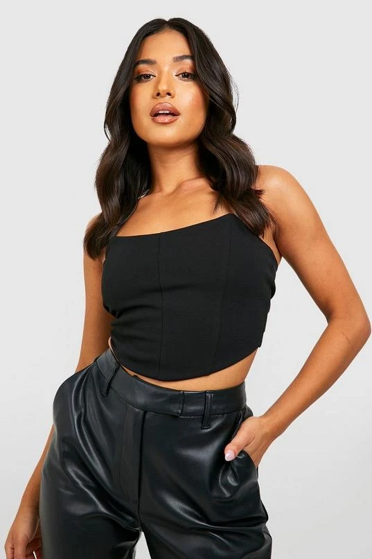 BOOHOO Black Petite Seam Detail Scuba Corset 1 BOOHOO Black Petite Seam Detail Scuba Corset