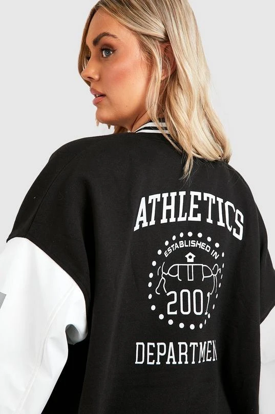 BOOHOO Plus Athletics Varsity Bomber Jacket 1 BOOHOO Plus Athletics Varsity Bomber Jacket