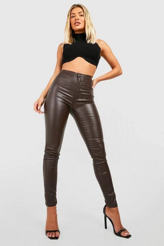 BOOHOO Pu Coated High Waisted Disco Skinny Jeans 1 BOOHOO Pu Coated High Waisted Disco Skinny Jeans