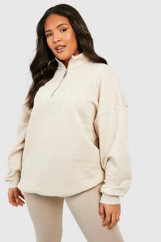 BOOHOO Stone Plus Oversized Half Zip Sweatshirt