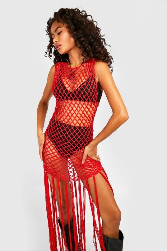 BOOHOO Crochet Tassle Mini Dress 3 BOOHOO Crochet Tassle Mini Dress - Image 3