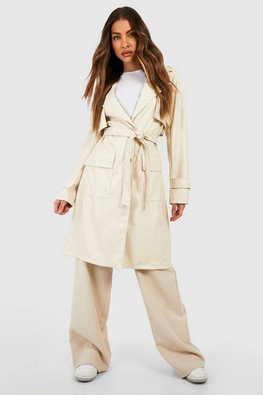BOOHOO Short Faux Leather Trench Coat 1 BOOHOO Short Faux Leather Trench Coat