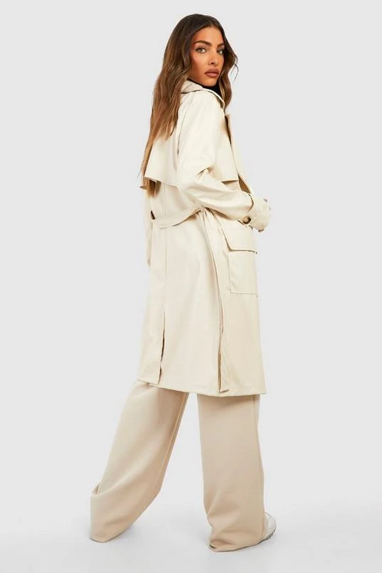 BOOHOO Short Faux Leather Trench Coat 2 BOOHOO Short Faux Leather Trench Coat - Image 2