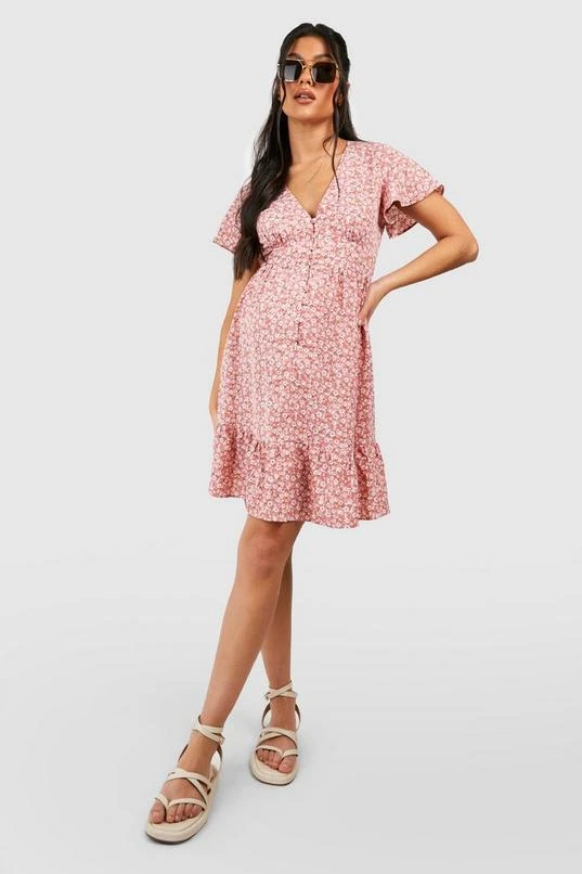 BOOHOO Maternity Angel Sleeve Button Down Smock Dress 3 BOOHOO Maternity Angel Sleeve Button Down Smock Dress - Image 3