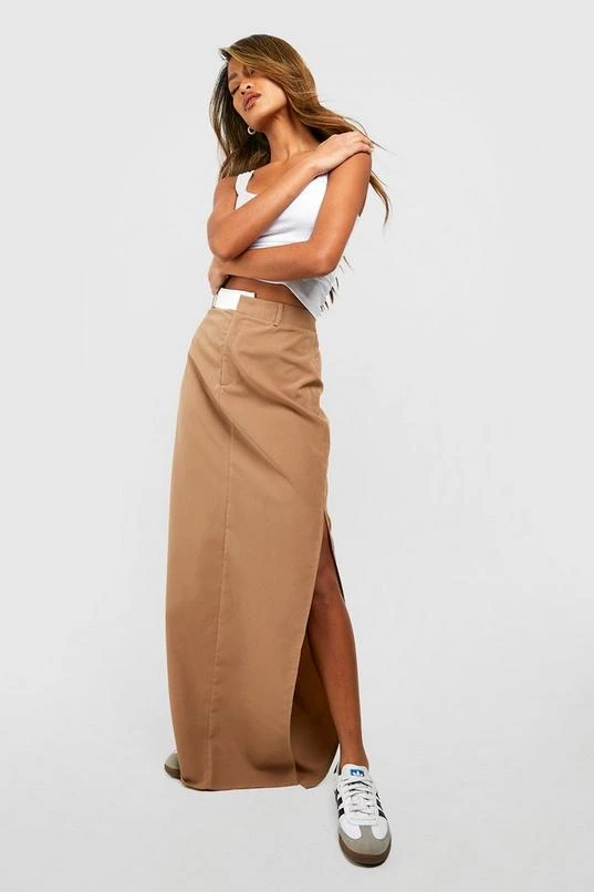 BOOHOO Contrast Waistband Split Front Maxi Skirt 1 BOOHOO Contrast Waistband Split Front Maxi Skirt