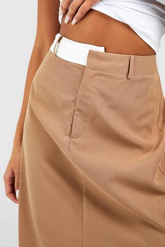 BOOHOO Contrast Waistband Split Front Maxi Skirt 4 BOOHOO Contrast Waistband Split Front Maxi Skirt - Image 4
