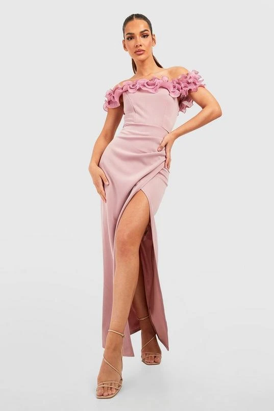 BOOHOO Ruffle Detail Wrap Maxi Dress 1 BOOHOO Ruffle Detail Wrap Maxi Dress