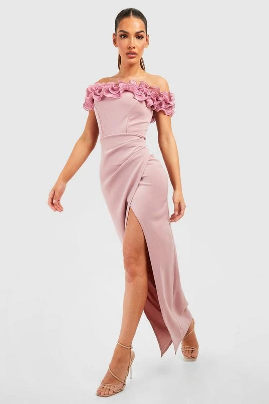 BOOHOO Ruffle Detail Wrap Maxi Dress 3 BOOHOO Ruffle Detail Wrap Maxi Dress - Image 3