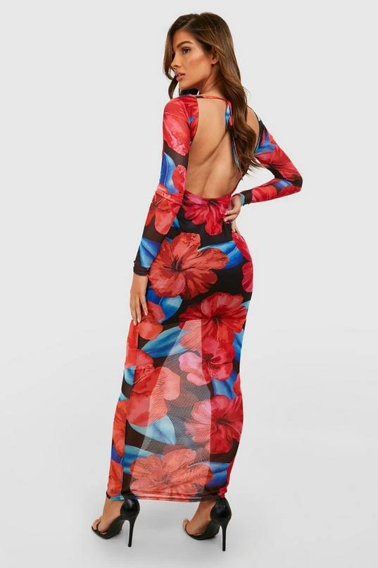 BOOHOO Floral Mesh Low Back Maxi Dress 1 BOOHOO Floral Mesh Low Back Maxi Dress