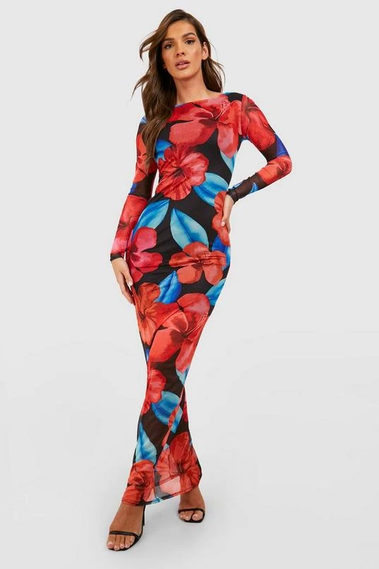 BOOHOO Floral Mesh Low Back Maxi Dress 2 BOOHOO Floral Mesh Low Back Maxi Dress - Image 2