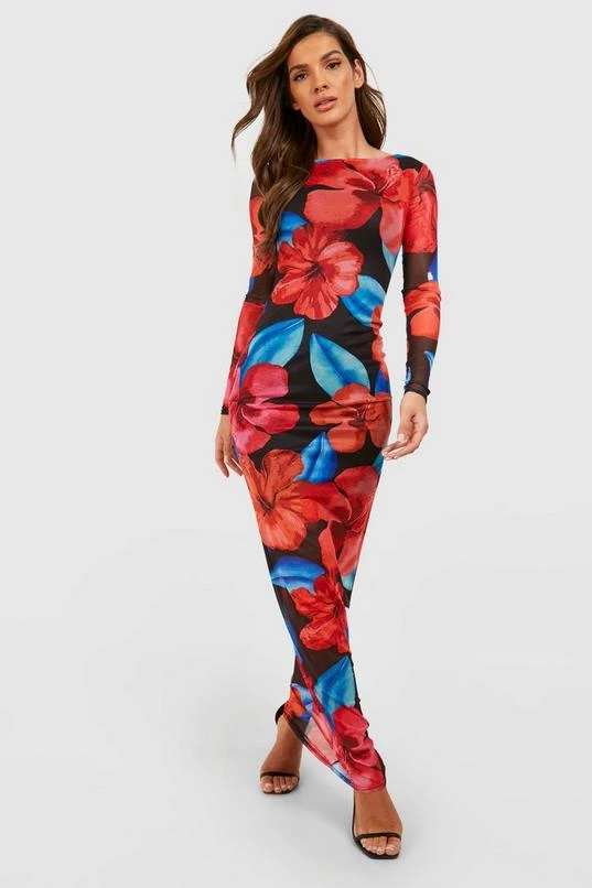 BOOHOO Floral Mesh Low Back Maxi Dress 4 BOOHOO Floral Mesh Low Back Maxi Dress - Image 4